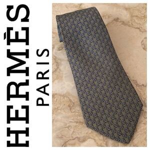 Authentic Hermes 100% Silk Tie Chain Pattern